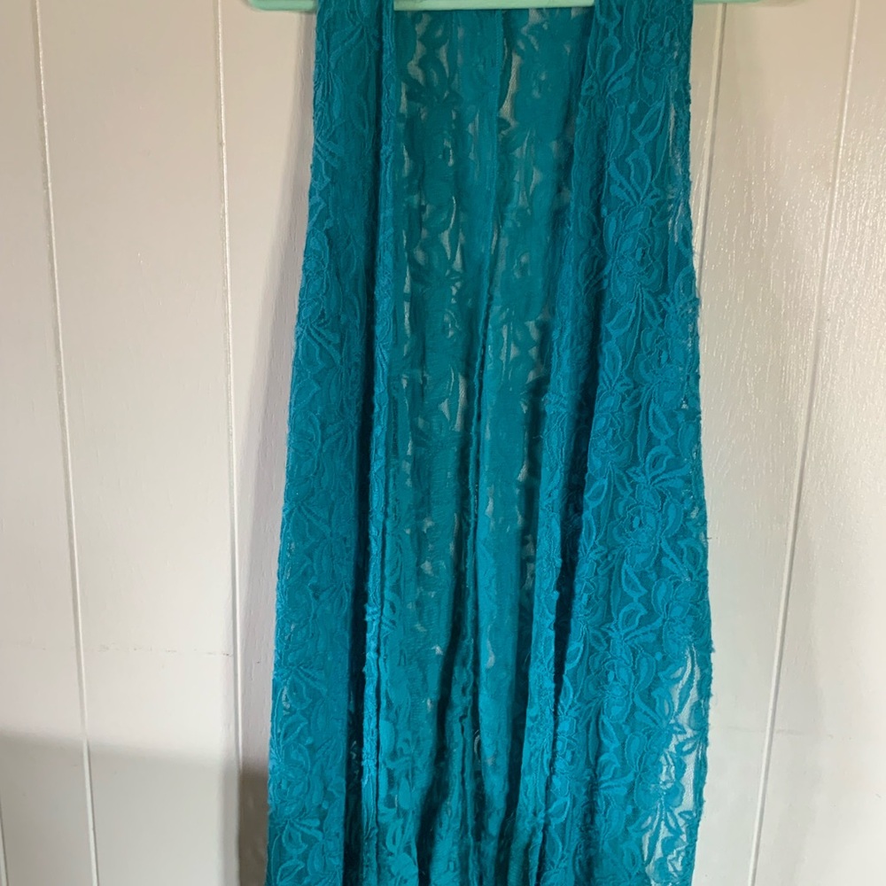 Teal Lace Long Vest